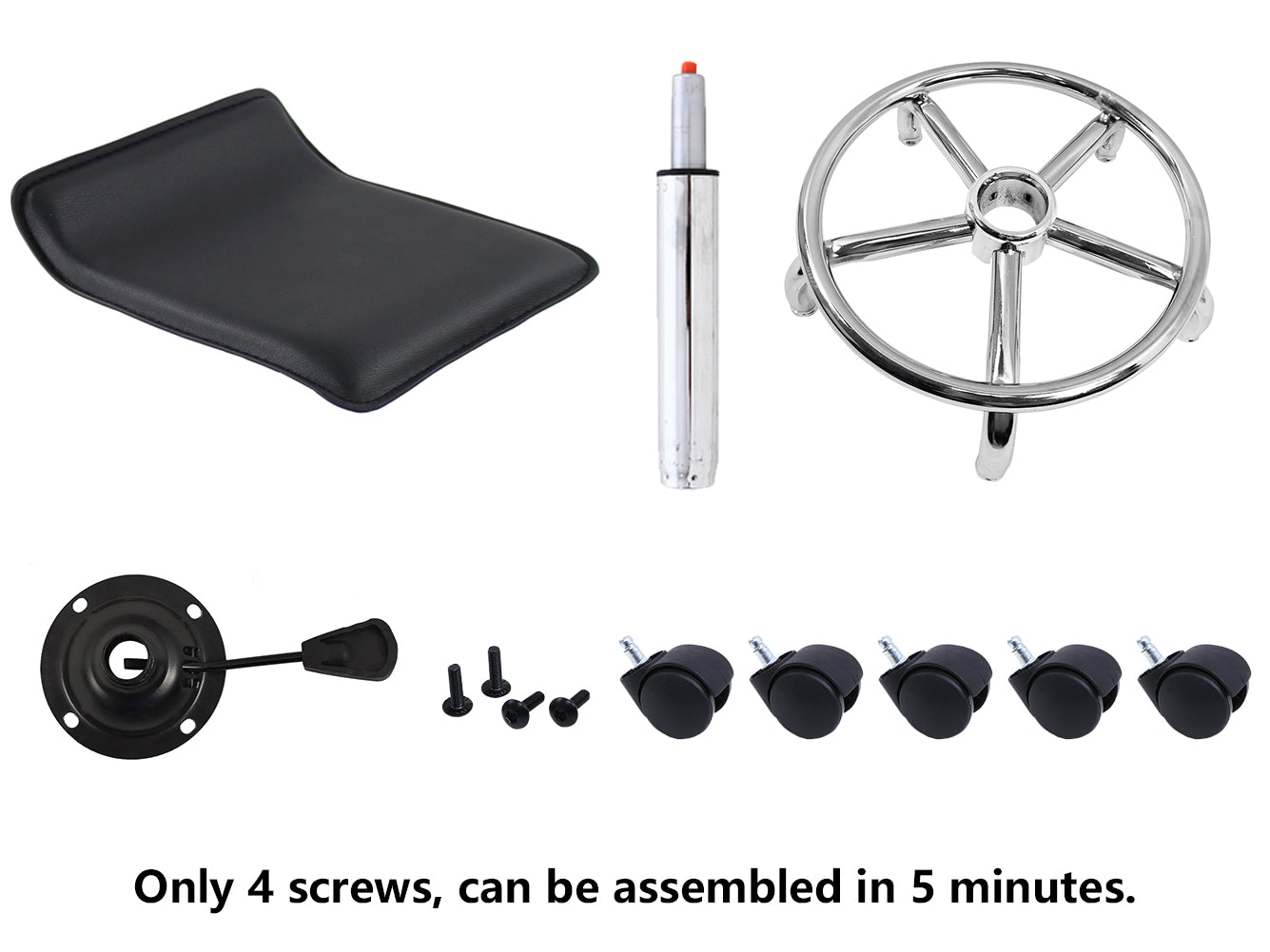 KKTONER Taburete con ruedas cuadrado ajustable en altura con reposapiés, asiento de piel sintética, spa, salón de dibujo, tatuaje, estación de trabajo, taburetes giratorios de oficina pequeños (negro)