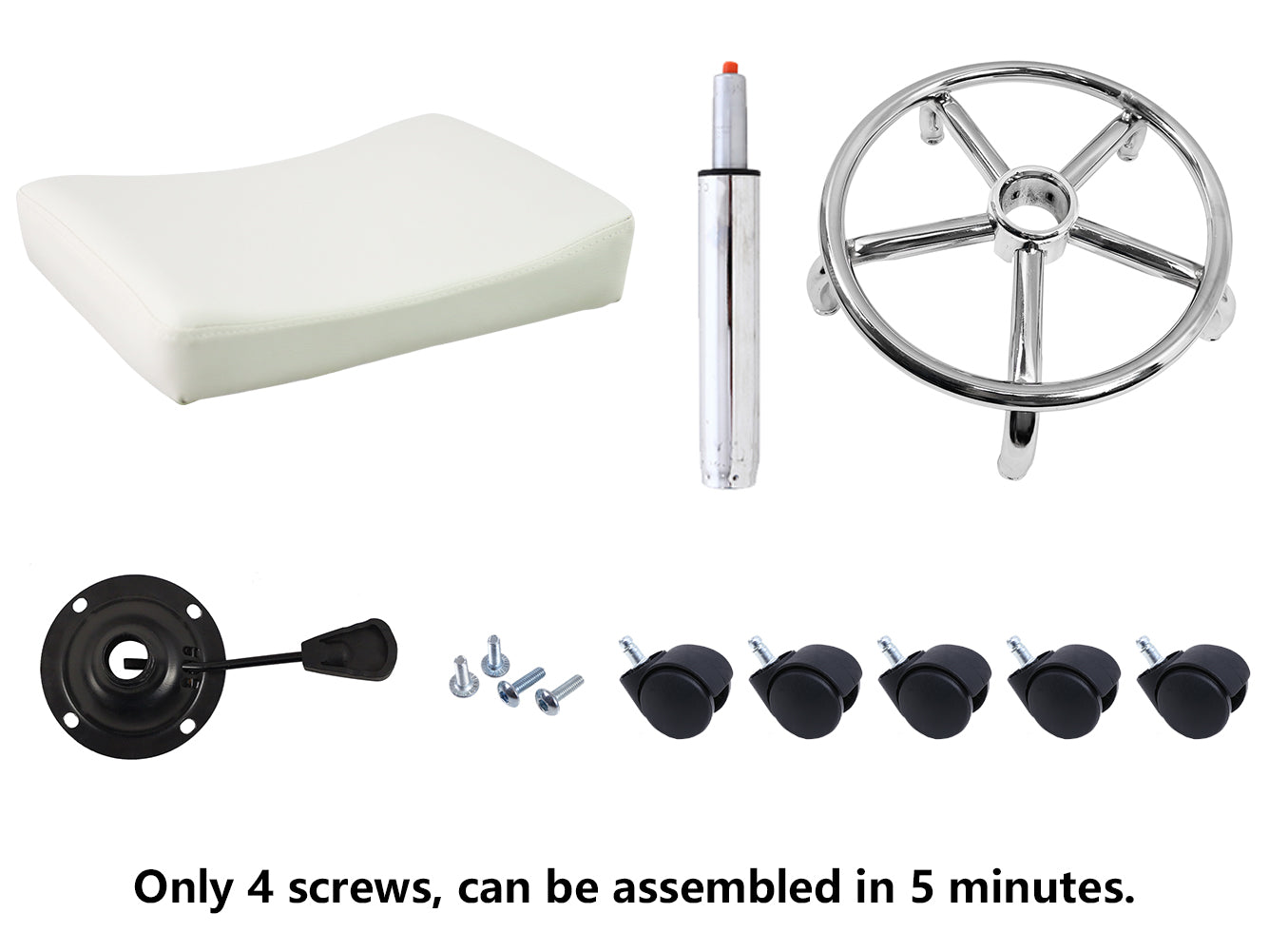 KKTONER Taburete cuadrado con ruedas de piel sintética, altura ajustable, giratorio, para masaje, spa, salón, silla de trabajo con reposapiés pequeño (blanco)