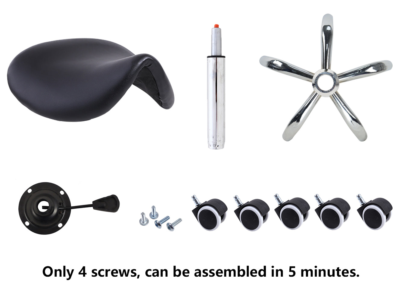 KKTONER PU Leather Saddle Stool Height Adjustable Swivel Rolling Stool with Wheels Black