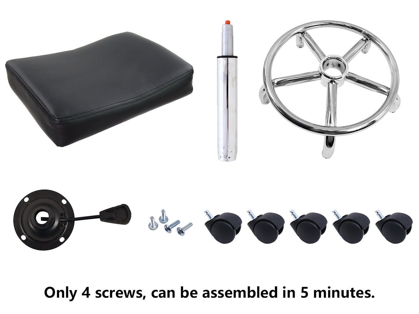 KKTONER Taburete cuadrado con ruedas de piel sintética, altura ajustable, giratorio, para masaje, spa, salón, silla de trabajo con reposapiés pequeño (negro)