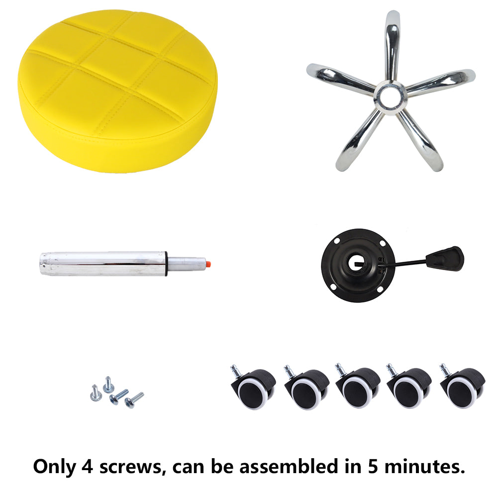 KKTONER Runder Rollhocker, PU-Leder, höhenverstellbar, drehbar, Zeichenstuhl, Salonstuhl, Gelb