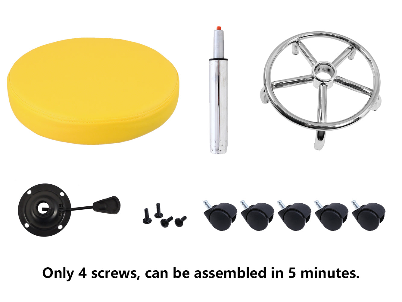 KKTONER Taburete redondo de cuero de PU con reposapiés, taburetes de tatuaje giratorios con ajuste de altura, color amarillo