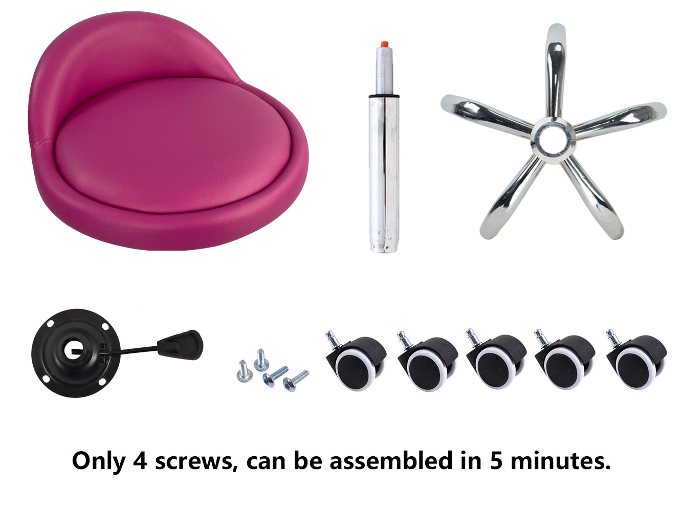 KKTONER Taburete con Ruedas de Cuero PU con Respaldo Bajo Silla de Escritorio Taburete de Oficina en casa (Rojo Rosa)