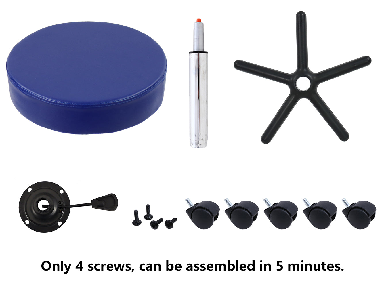 KKTONER Taburete redondo con ruedas de piel sintética, altura ajustable, giratorio, para trabajo, spa, salón médico, color azul