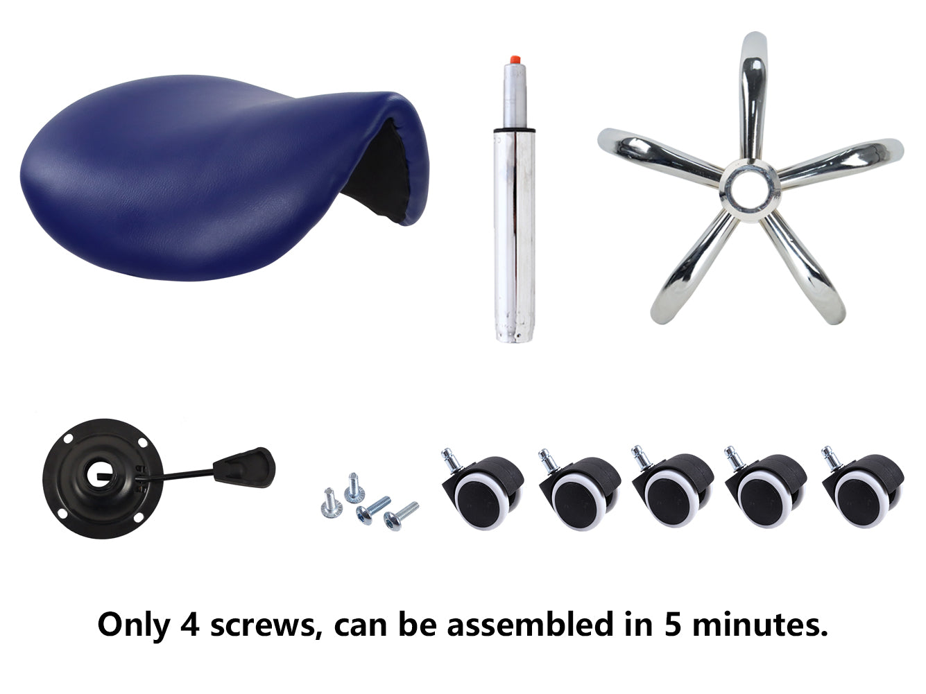 KKTONER PU Leather Saddle Stool Height Adjustable Swivel Rolling Stool with Wheels Blue