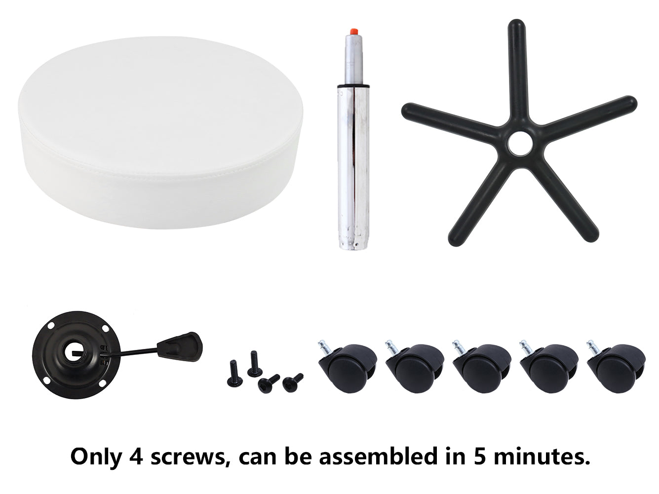 KKTONER Taburete redondo con ruedas de piel sintética, altura ajustable, giratorio, para trabajo, spa, salón médico, color blanco