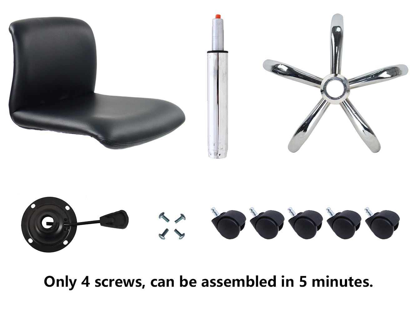 KKTONER Silla de escritorio de cuero PU con respaldo medio, silla giratoria ajustable en altura para oficina en casa, color negro