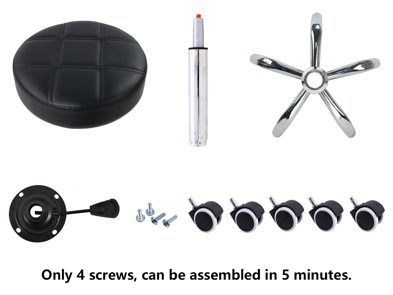 KKTONER Taburete redondo con ruedas de piel sintética, altura ajustable, giratorio, taburete para mostrador, color negro