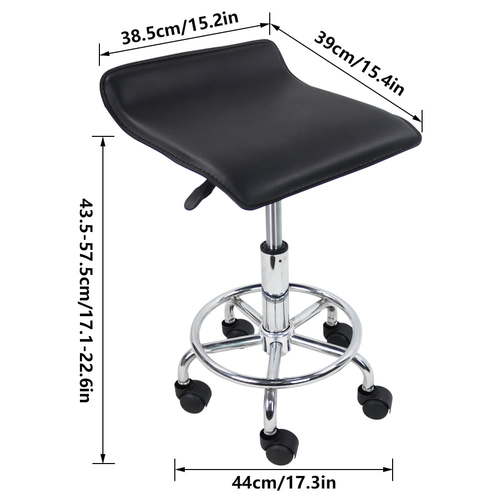 KKTONER Taburete cuadrado con ruedas de piel sintética, altura ajustable, giratorio, para masaje, spa, salón, silla de trabajo con ruedas, color negro