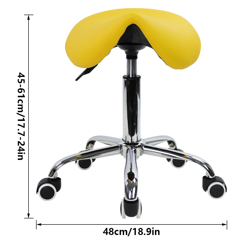 KKTONER Taburete con Silla de Montar de Cuero PU, Taburete Giratorio con Ruedas y Altura Ajustable, Amarillo