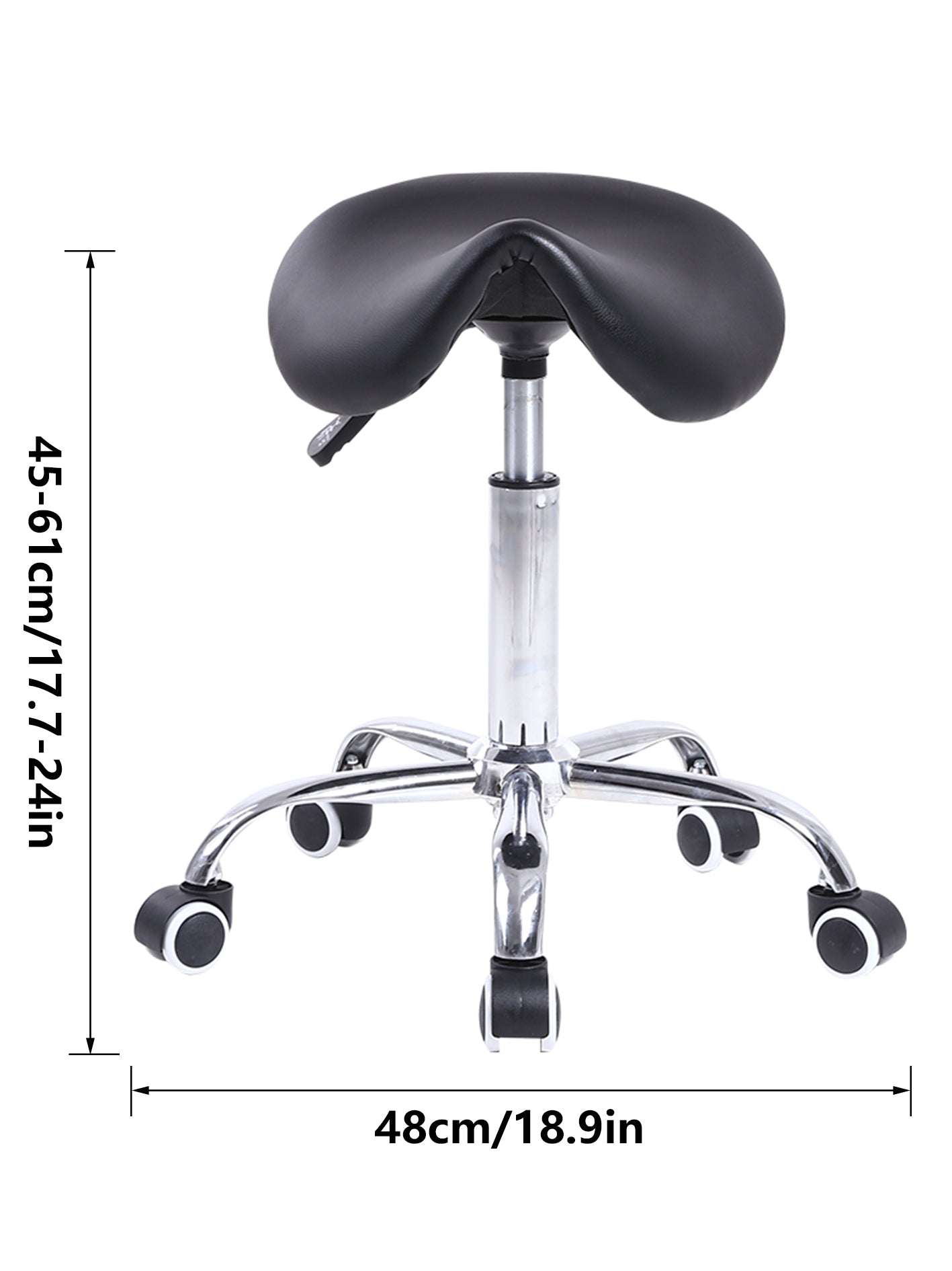 KKTONER PU Leather Saddle Stool Height Adjustable Swivel Rolling Stool with Wheels Black