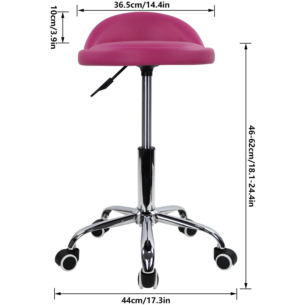 KKTONER Taburete con Ruedas de Cuero PU con Respaldo Bajo Silla de Escritorio Taburete de Oficina en casa (Rojo Rosa)