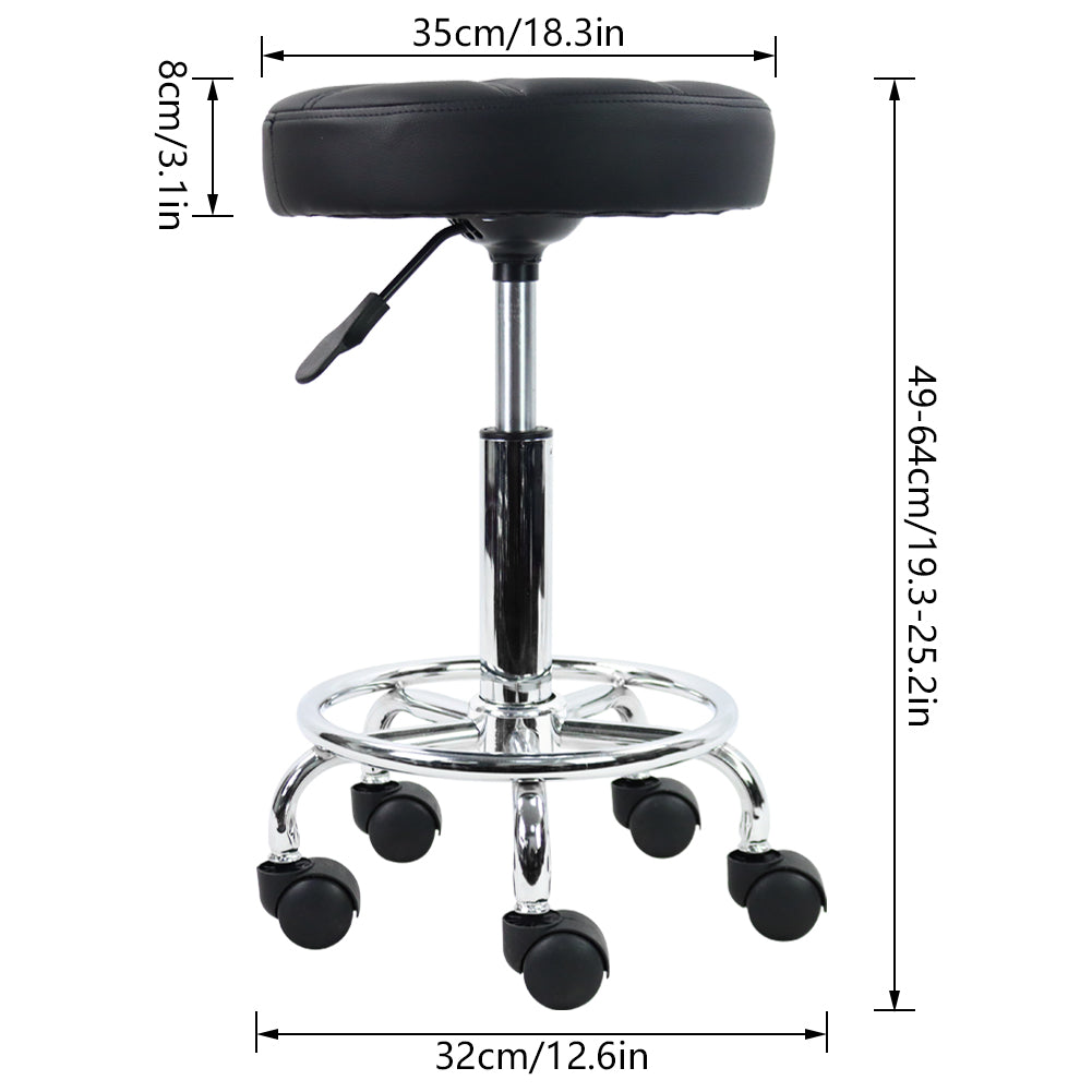 KKTONER Taburete redondo con ruedas de piel sintética, altura ajustable, giratorio, con ruedas, pequeño (negro)