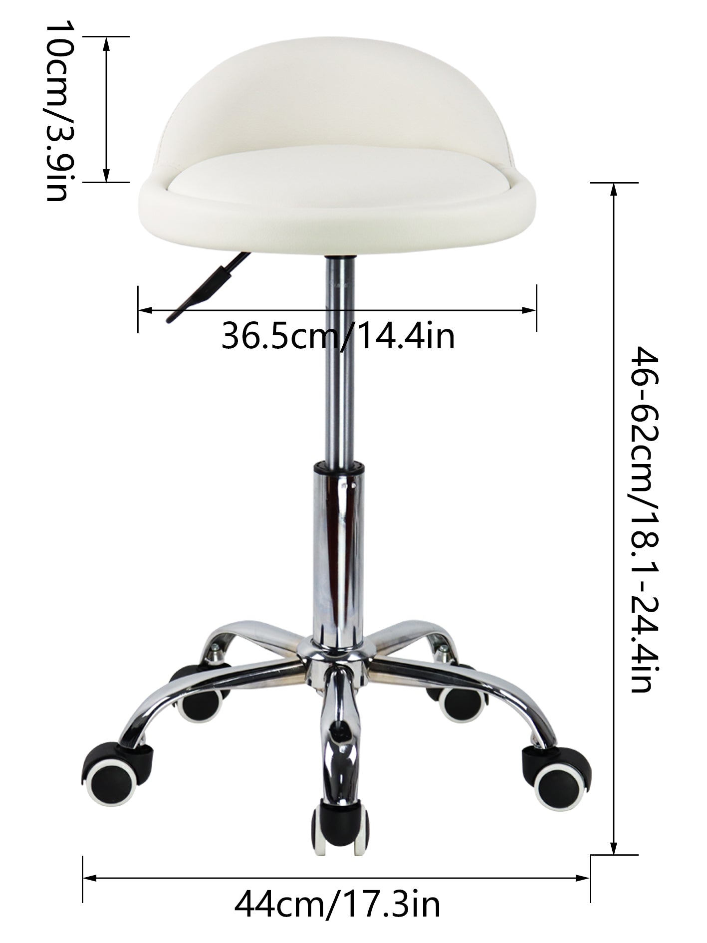 KKTONER Taburete con Ruedas de Cuero PU con Respaldo Bajo Silla de Escritorio Taburete de Oficina en casa Blanco