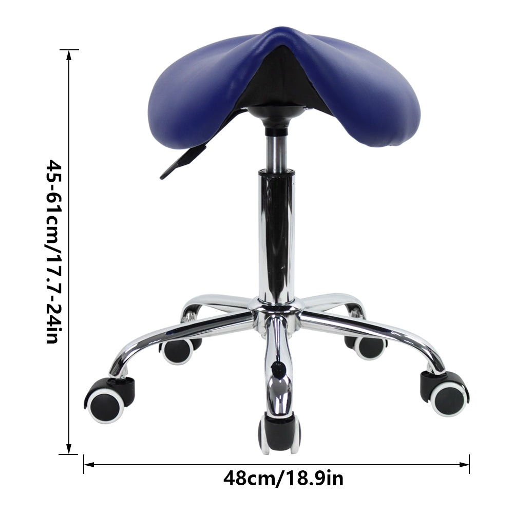 KKTONER PU Leather Saddle Stool Height Adjustable Swivel Rolling Stool with Wheels Blue