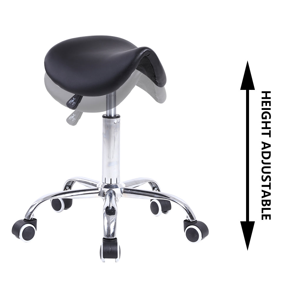 KKTONER PU Leather Saddle Stool Height Adjustable Swivel Rolling Stool with Wheels Black