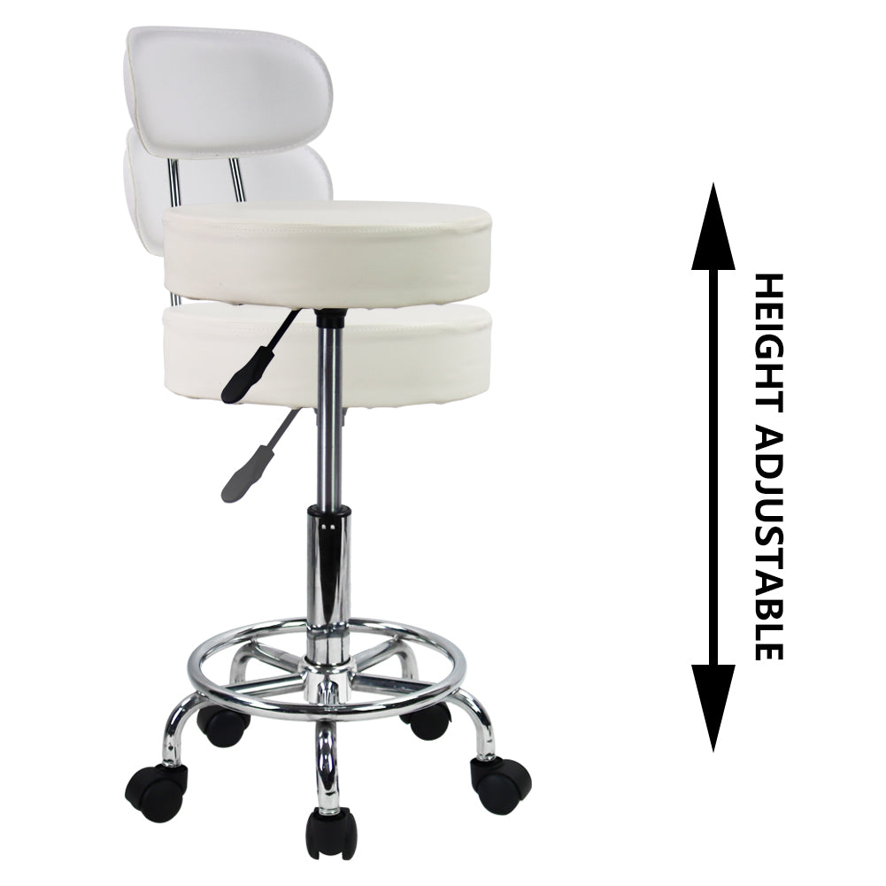 KKTONER Silla de escritorio con respaldo medio, de piel sintética, altura ajustable, taburete giratorio con reposapiés, color blanco