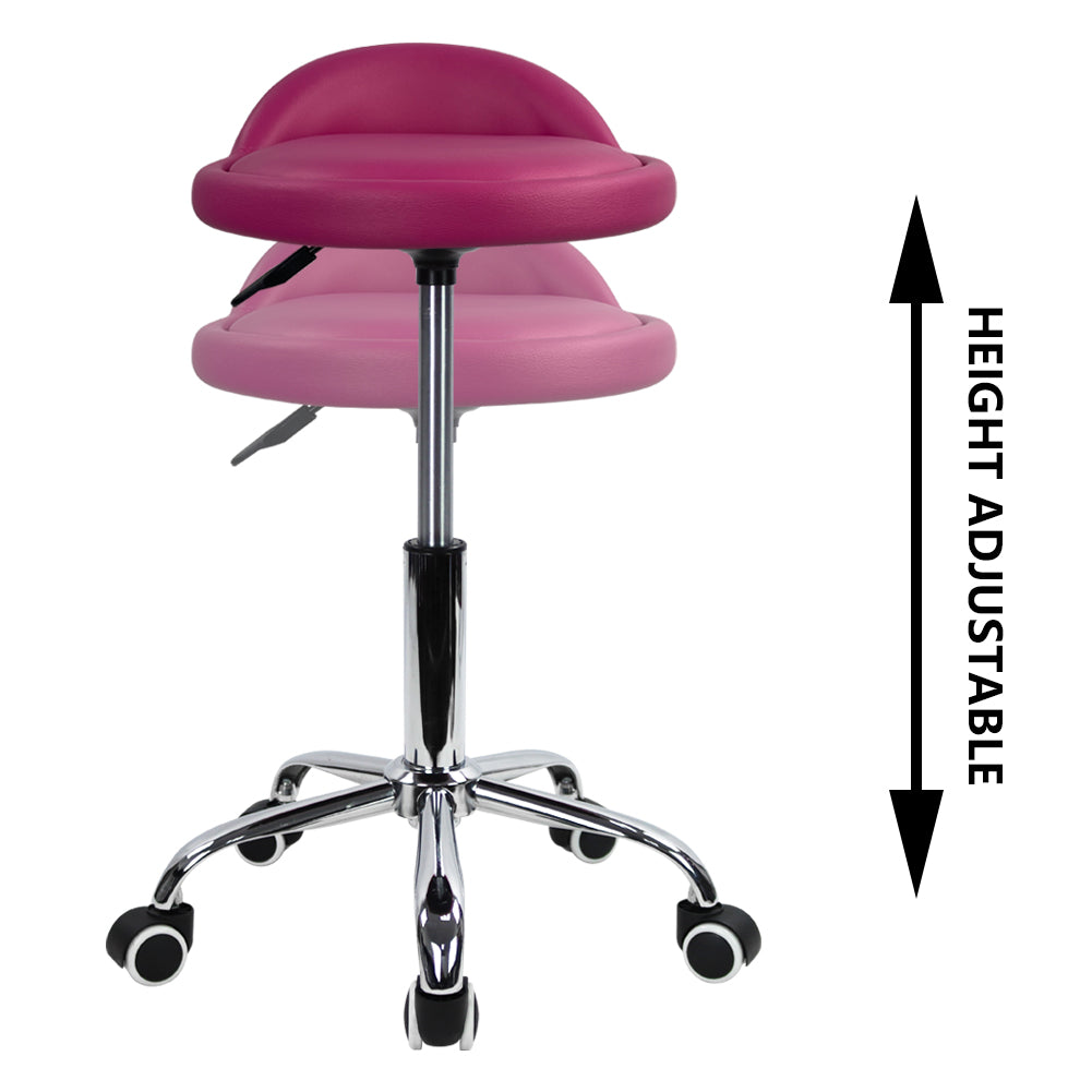 KKTONER Taburete con Ruedas de Cuero PU con Respaldo Bajo Silla de Escritorio Taburete de Oficina en casa (Rojo Rosa)