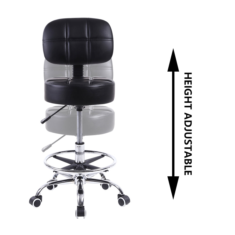 KKTONER Silla giratoria redonda de piel sintética con reposapiés ajustable, altura ajustable, silla de trabajo con respaldo, color negro