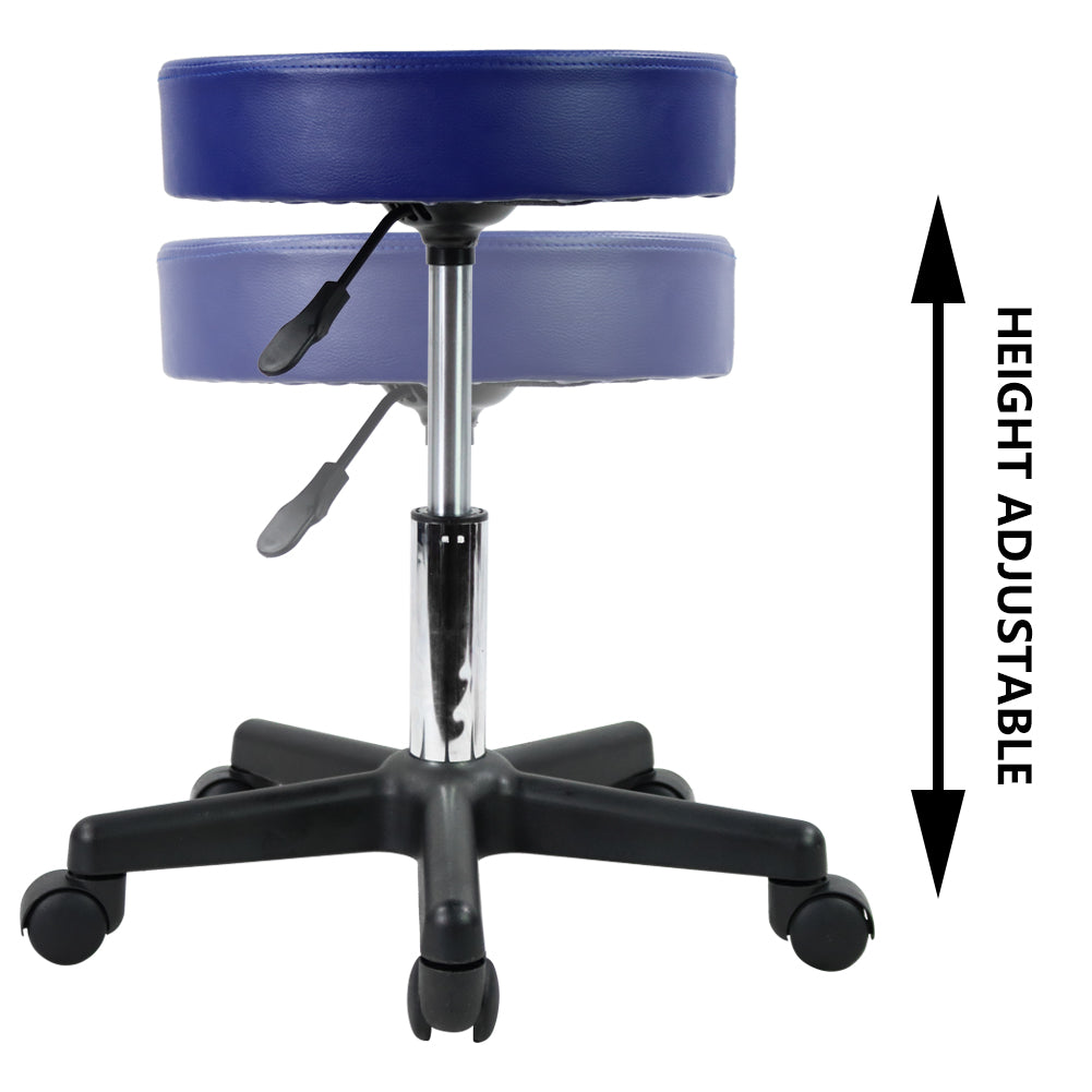 KKTONER Taburete redondo con ruedas de piel sintética, altura ajustable, giratorio, para trabajo, spa, salón médico, color azul