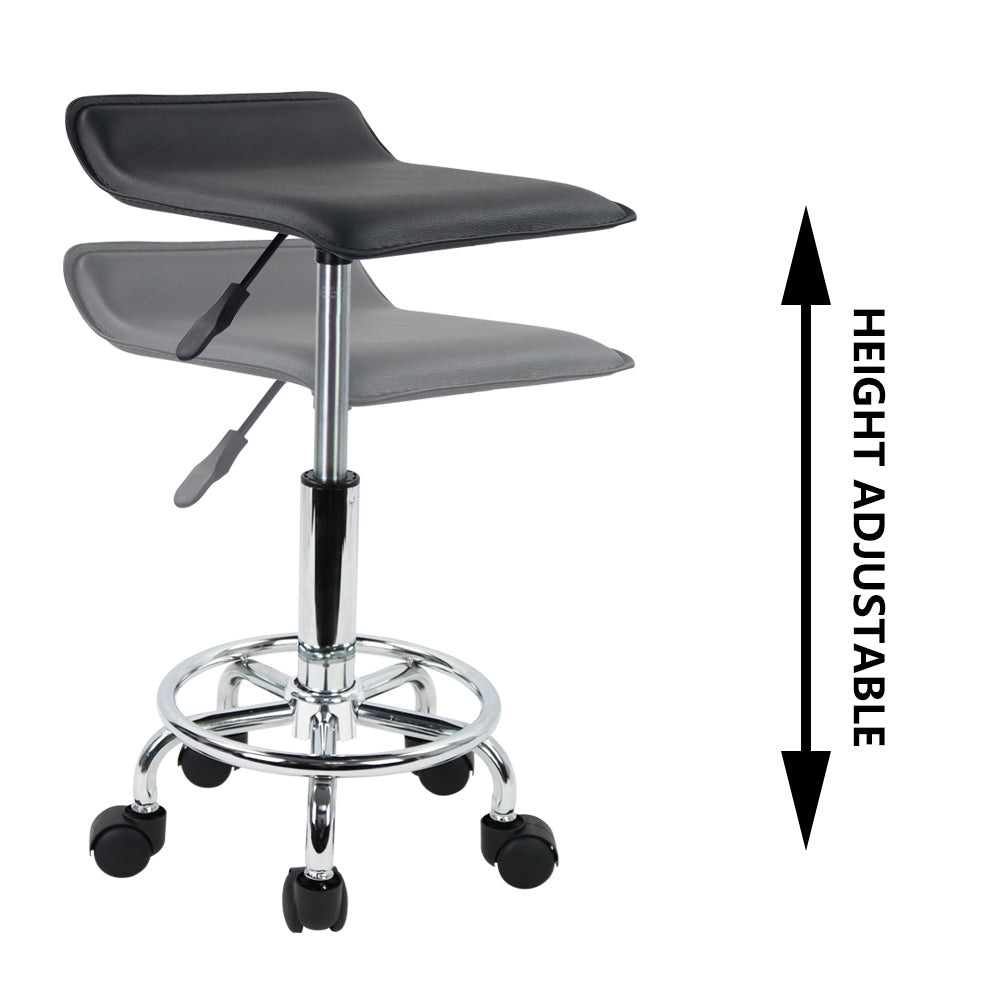KKTONER Taburete con ruedas cuadrado ajustable en altura con reposapiés, asiento de piel sintética, spa, salón de dibujo, tatuaje, estación de trabajo, taburetes giratorios de oficina pequeños (negro)