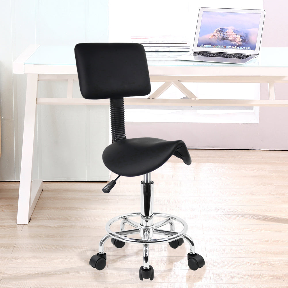 KKTONER Saddle Stool with Foot Rest PU Leather Swivel Adjustable Rolling Stools with Back Support Facial Salon Chair