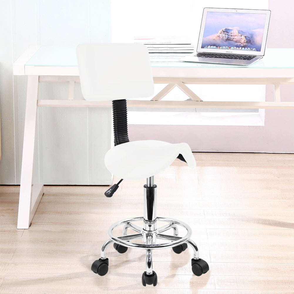 KKTONER Saddle Stool with Foot Rest PU Leather Swivel Adjustable Rolling Stools with Back Support Facial Salon Chair