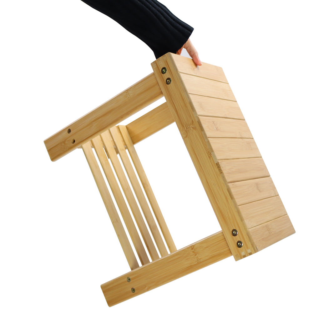 KKTONER Bamboo Step Stool with Storage Shower Bench with Shelf Foot Stool for Bathroom Living Room Bedroom