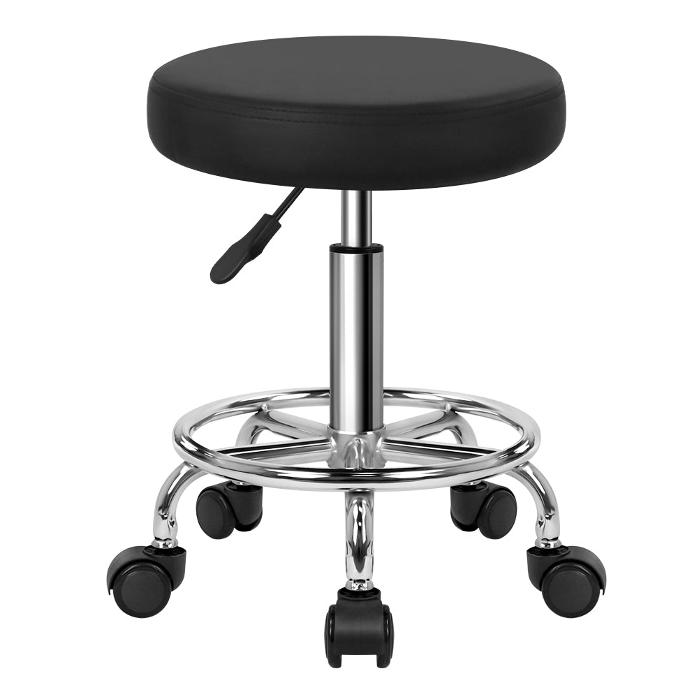 KKTONER PU Leather Round Rolling Stool with Foot Rest Swivel Height Adjustment Spa Office Massage Stools Small (Black)
