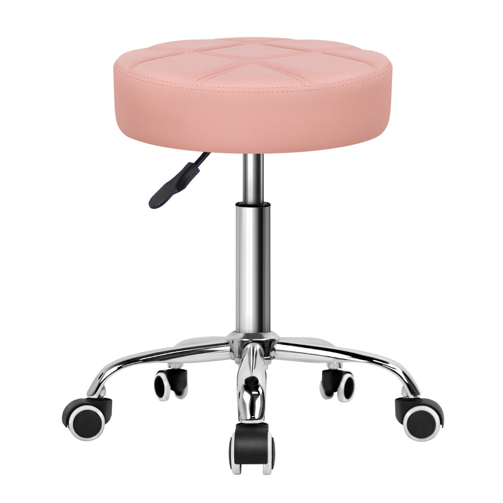 KKTONER Round Rolling Stool Chair PU Leather Height Adjustable Shop Salon Stools Pink