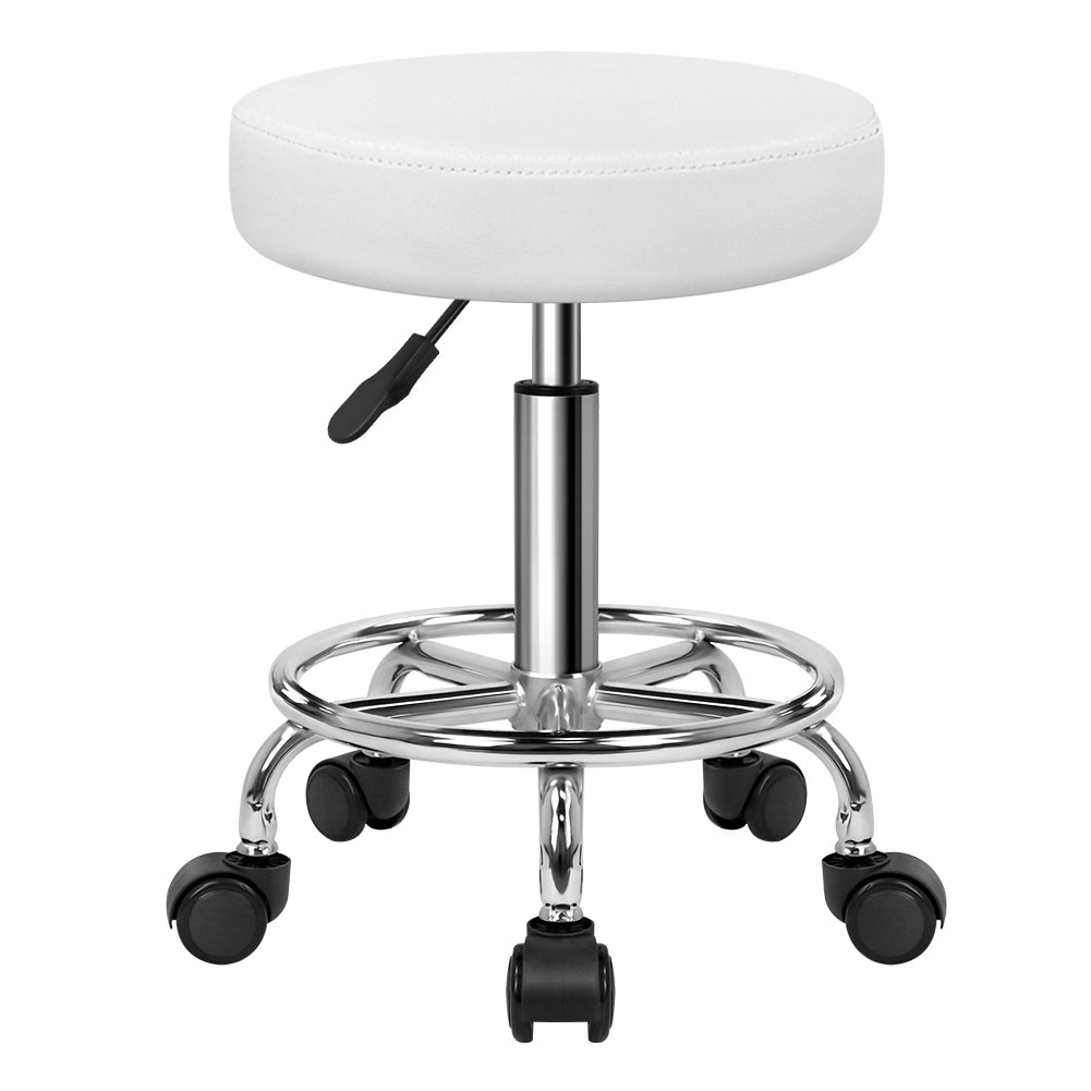 KKTONER PU Leather Round Rolling Stool with Foot Rest Swivel Height Ad