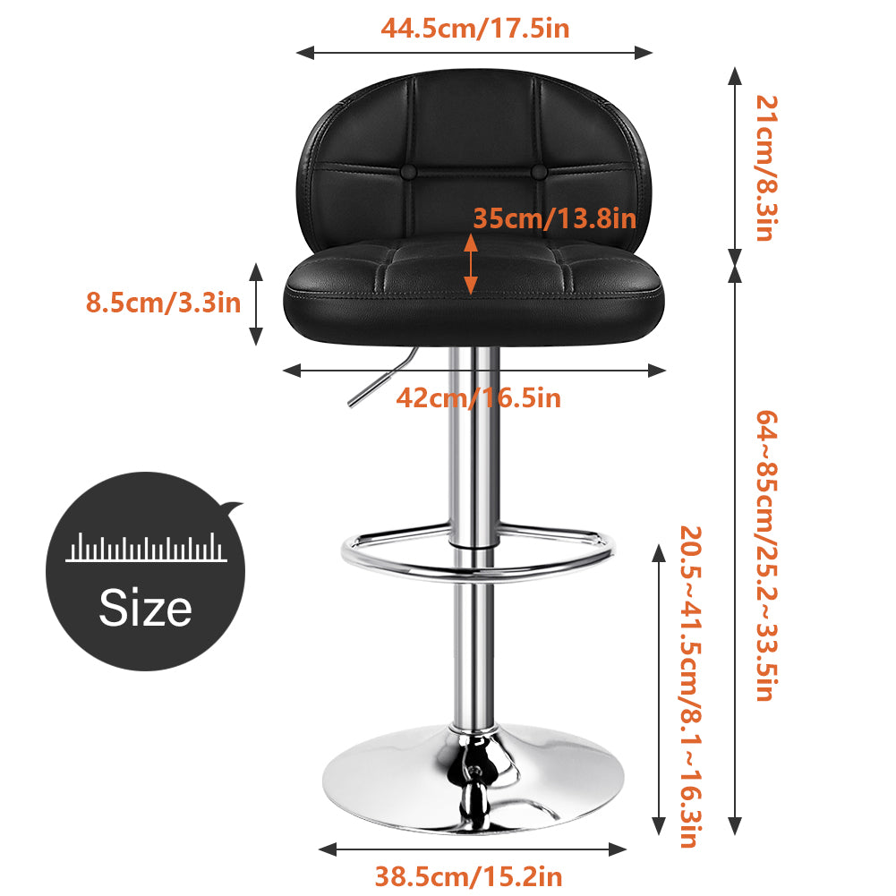 KKTONER Bar Stool Set of 2 with Back Rest PU Leather Height Adjustable Swivel Chair Pub Island Kitchen stools