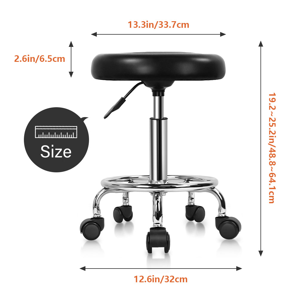 KKTONER PU Leather Modern Round Rolling Stool with Footrest Height Adjustable Spa Drafting Stools Small (Black)