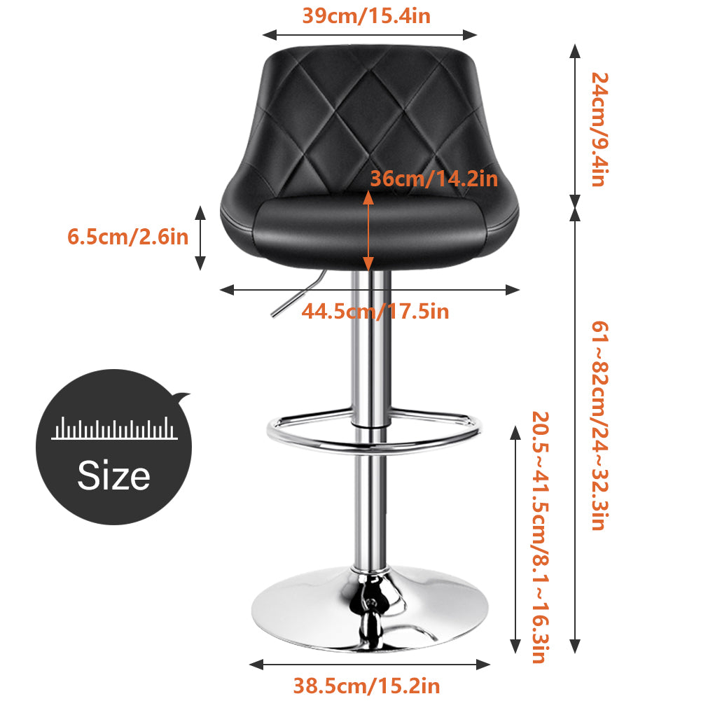 KKTONER Bar Stool Set of 2 with Back PU Leather Height Adjustable Swivel Chair Pub Island Kitchen stools with footrest