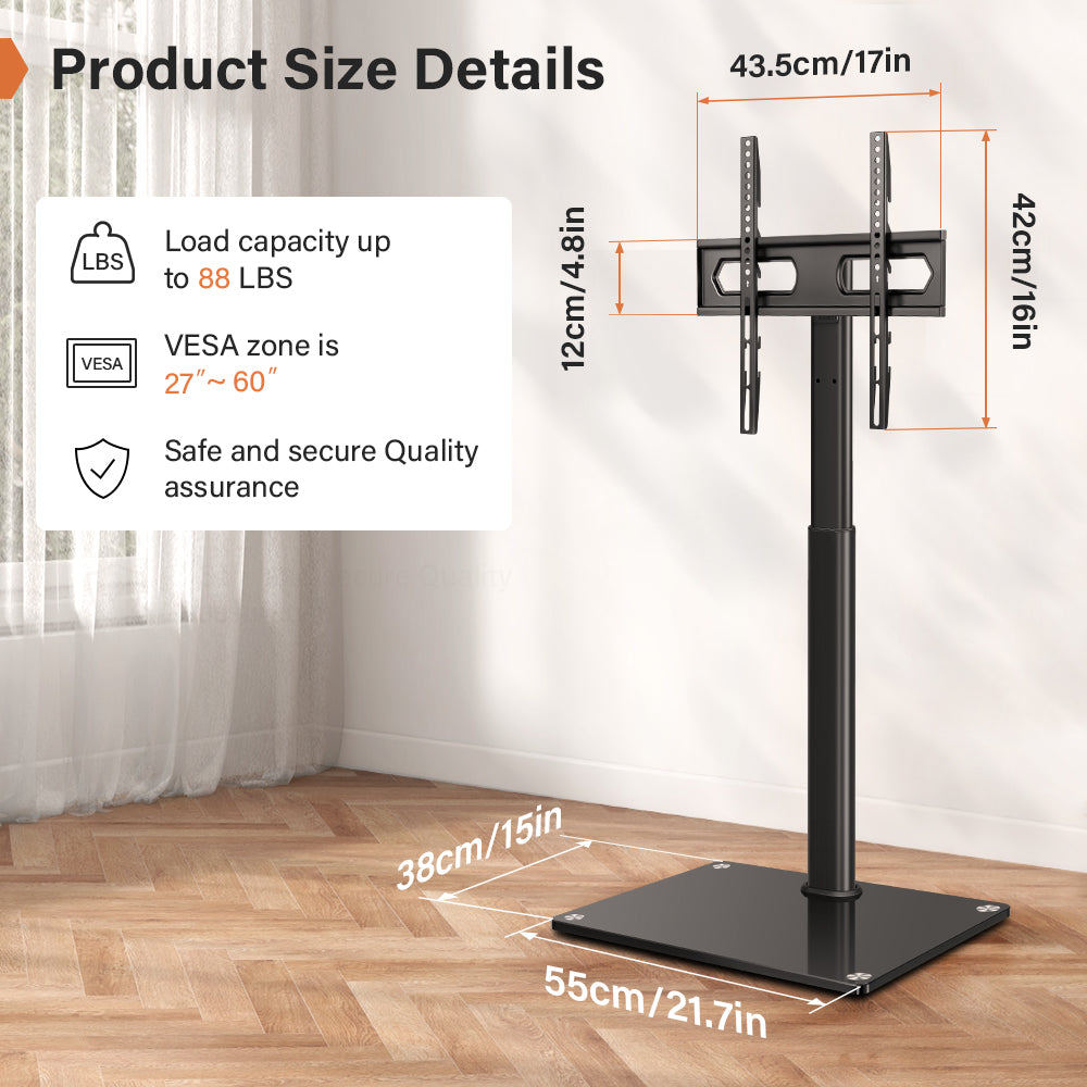 KKTONER Universal Floor TV Stand for 27 to 65 Inch TVs Height Adjustable