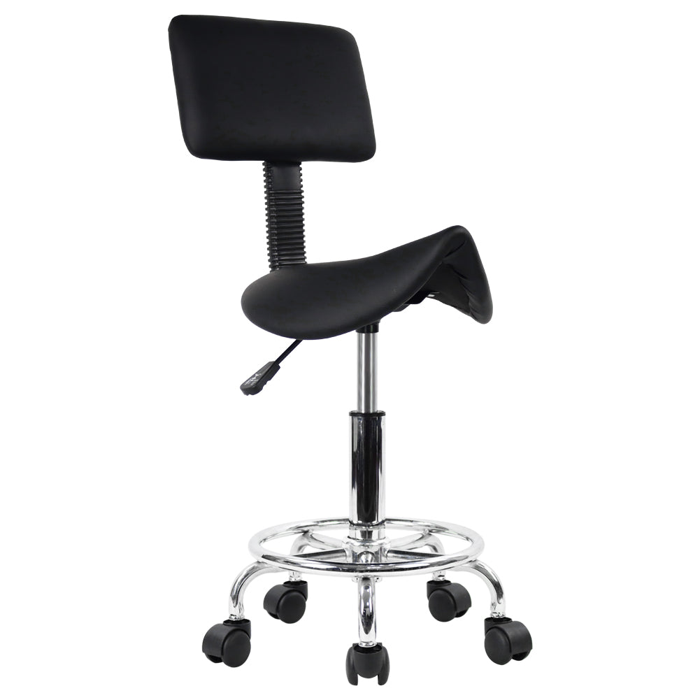 KKTONER Saddle Stool with Foot Rest PU Leather Swivel Adjustable Rolling Stools with Back Support Facial Salon Chair
