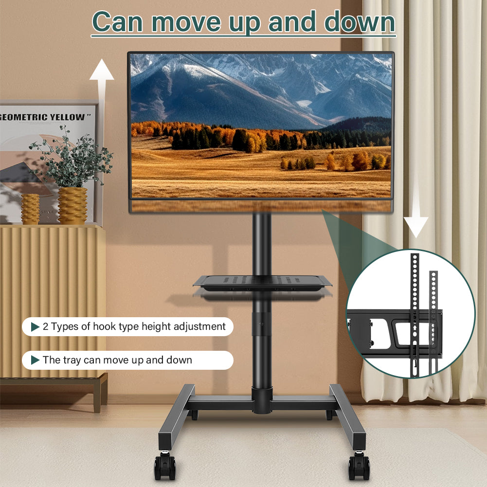 BFTOU Mobile TV Stand with Castors, suitable for 32–55-inch screens, maximum load capacity of 55 lbs, height-adjustable