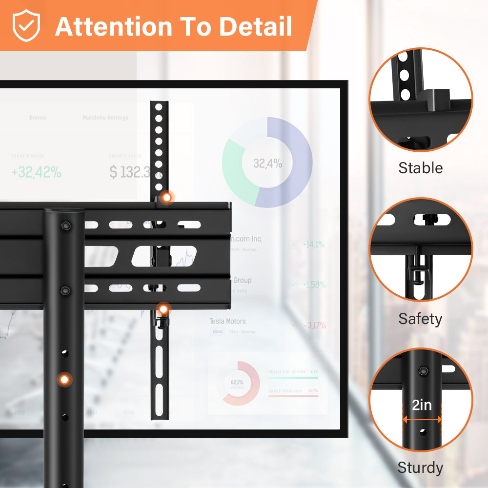 KKTONER Mobile TV Cart for 32 to 85-inch LCD LED Flat Screen/Curved TVs Floor TV Stand on Wheels