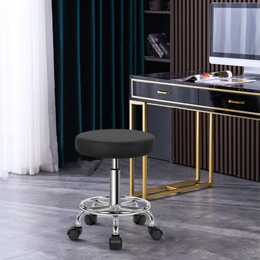 KKTONER PU Leather Round Rolling Stool with Foot Rest Swivel Height Adjustment Spa Office Massage Stools Small (Black)
