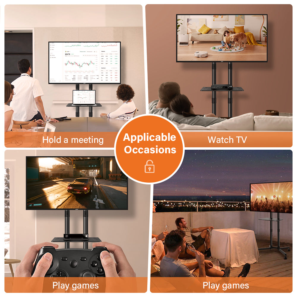 KKTONER Mobile TV Cart for 32 to 85-inch LCD LED Flat Screen/Curved TVs Floor TV Stand on Wheels