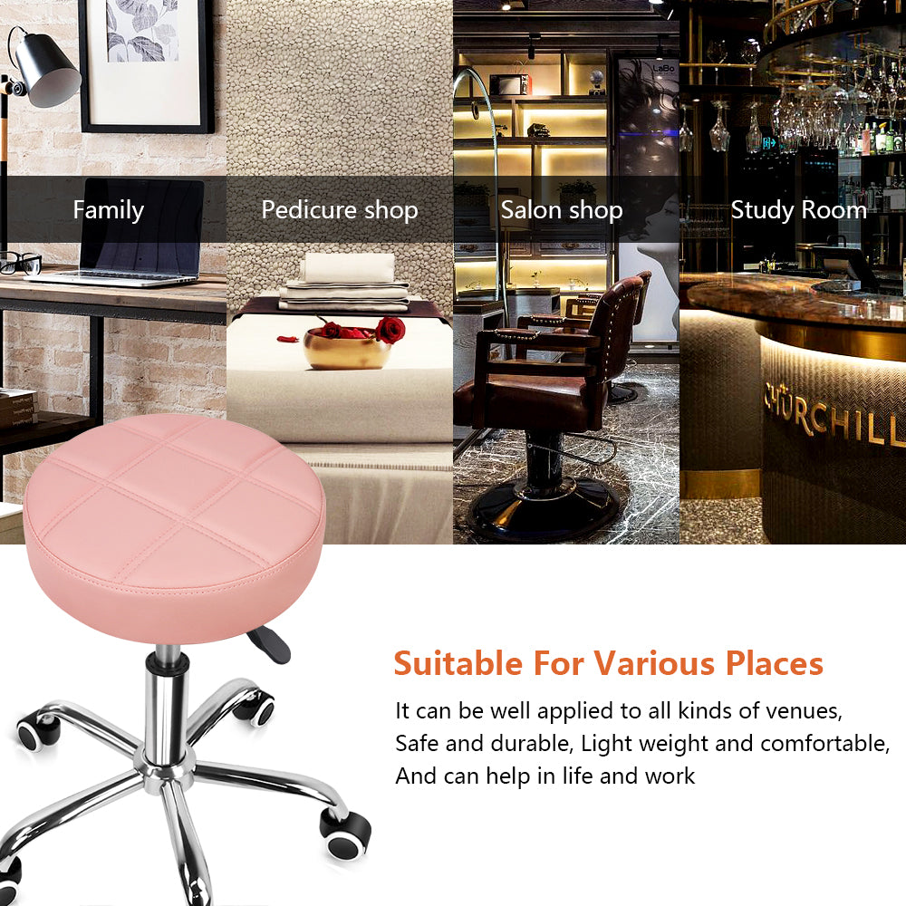 KKTONER Round Rolling Stool Chair PU Leather Height Adjustable Shop Salon Stools Pink