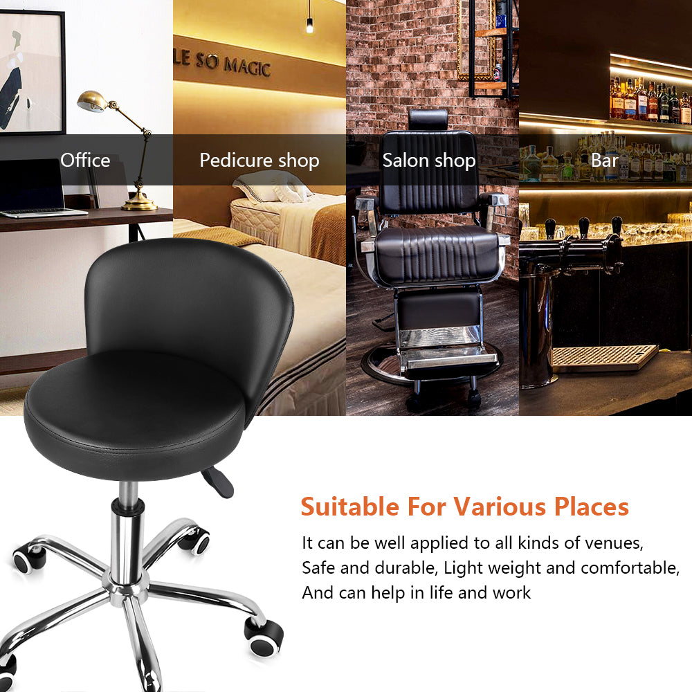 KKTONER Rolling Vanity Chair with Backrest Height Adjustable Office Chair PU Leather Swivel Drafting Stool with Wheels