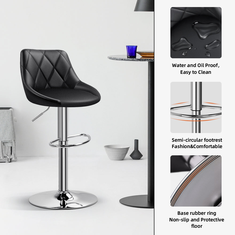 KKTONER Bar Stool Set of 2 with Back PU Leather Height Adjustable Swivel Chair Pub Island Kitchen stools with footrest