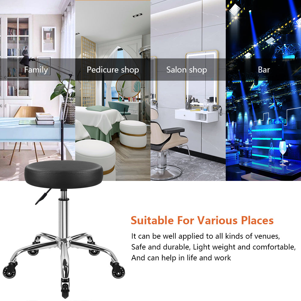 KKTONER Black Modern Salon Swivel Chair Wheeled Design Thickened Seat Cushion Height-Adjustable Swivel Seat