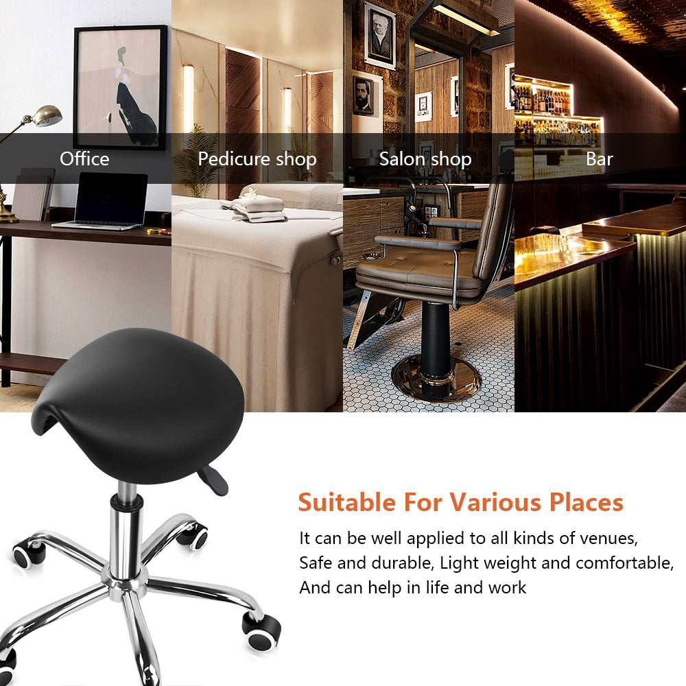 KKTONER Rolling Saddle Stool PU Leather Swivel Adjustable Rolling Stool with Wheels Salon Chair Black