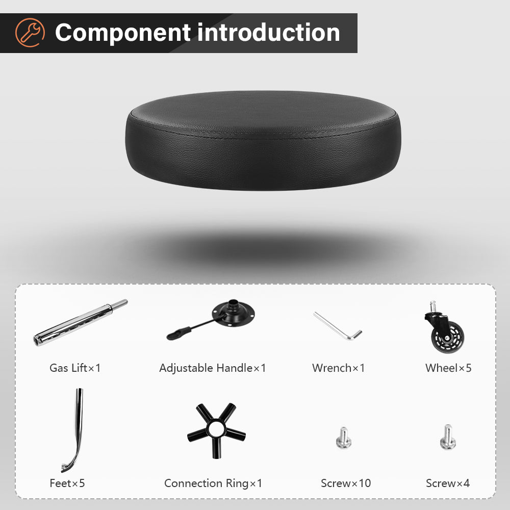 KKTONER Black Modern Salon Swivel Chair Wheeled Design Thickened Seat Cushion Height-Adjustable Swivel Seat