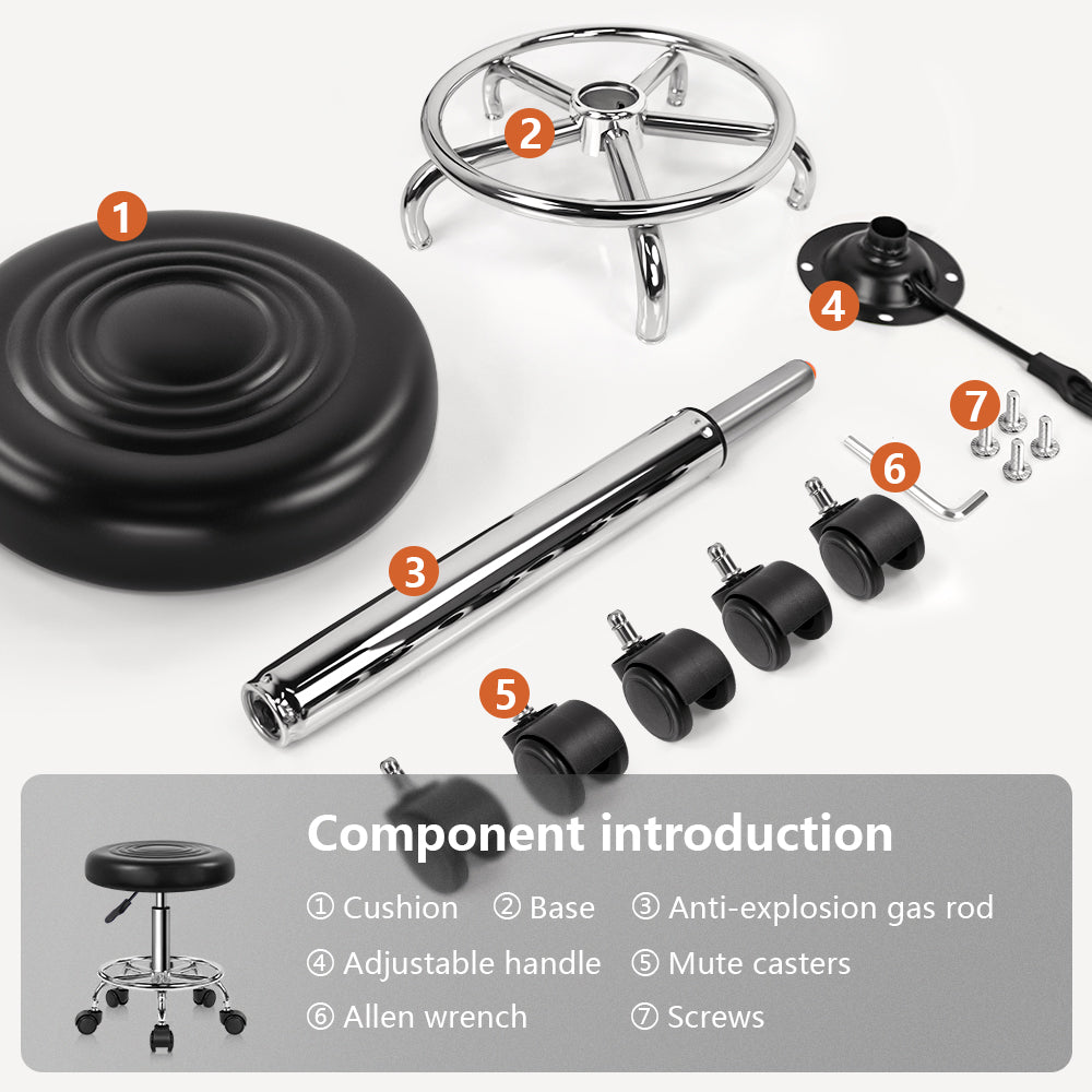 KKTONER PU Leather Modern Round Rolling Stool with Footrest Height Adjustable Spa Drafting Stools Small (Black)
