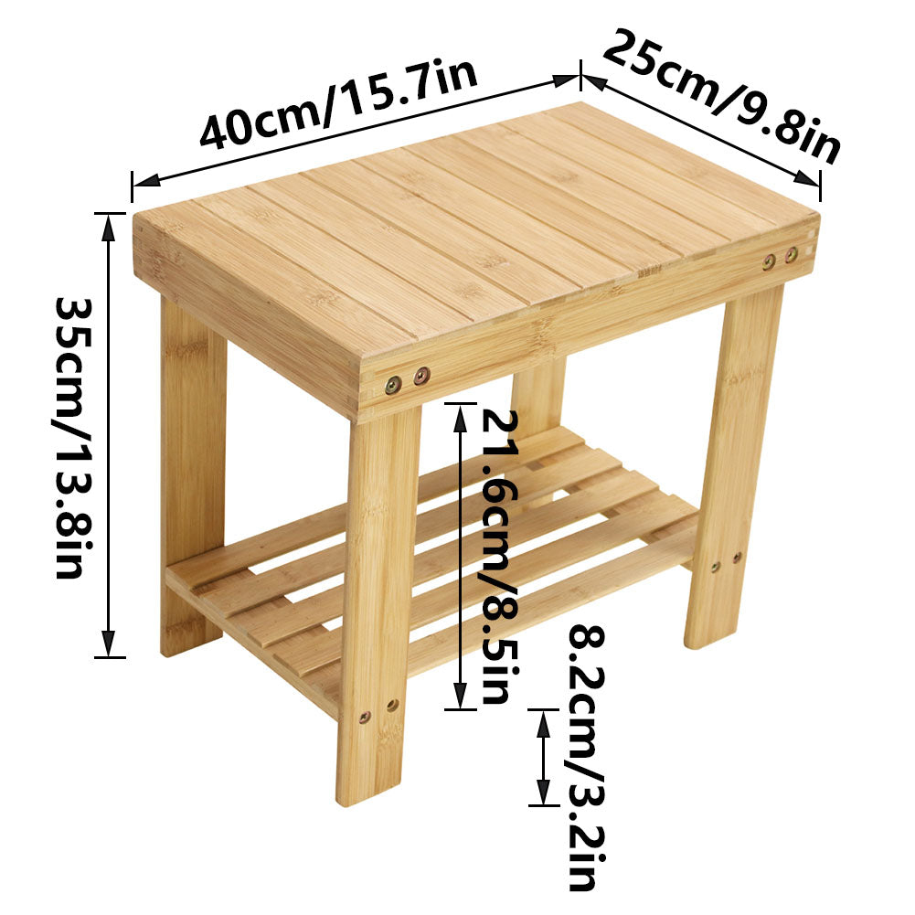 KKTONER Bamboo Step Stool with Storage Shower Bench with Shelf Foot Stool for Bathroom Living Room Bedroom