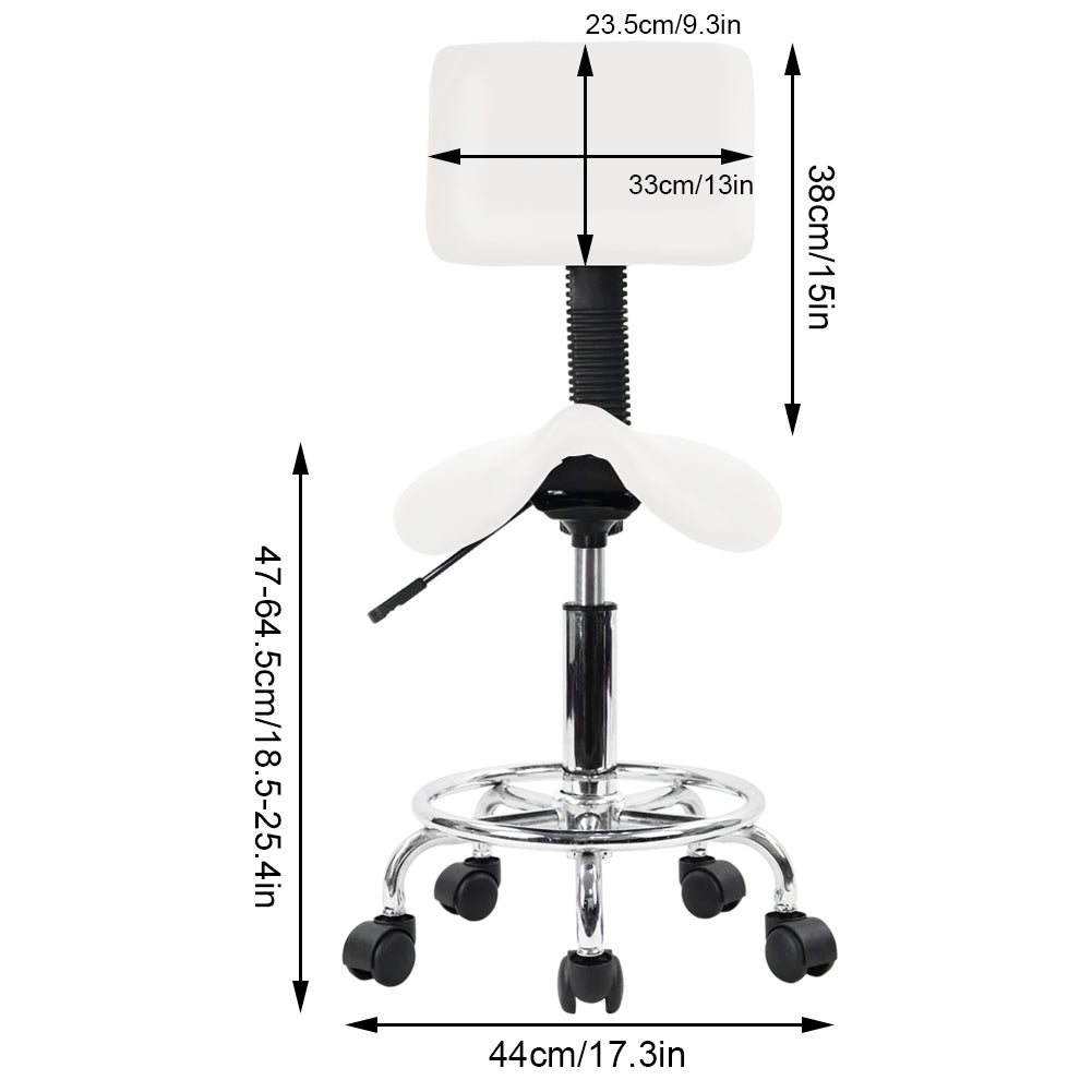 KKTONER Saddle Stool with Foot Rest PU Leather Swivel Adjustable Rolling Stools with Back Support Facial Salon Chair