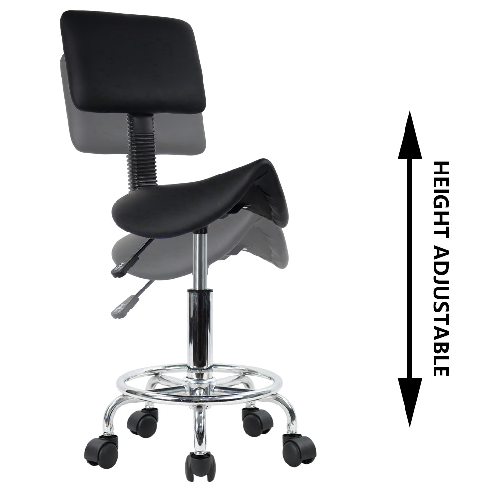 KKTONER Saddle Stool with Foot Rest PU Leather Swivel Adjustable Rolling Stools with Back Support Facial Salon Chair
